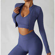 Women’s 3-Piece Gym Tracksuit – Jacket, Sports Bra & Leggings for Yoga & Fitness - ApexFitSupply