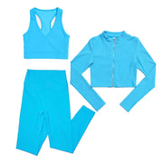 Women’s 3-Piece Gym Tracksuit – Jacket, Sports Bra & Leggings for Yoga & Fitness - ApexFitSupply