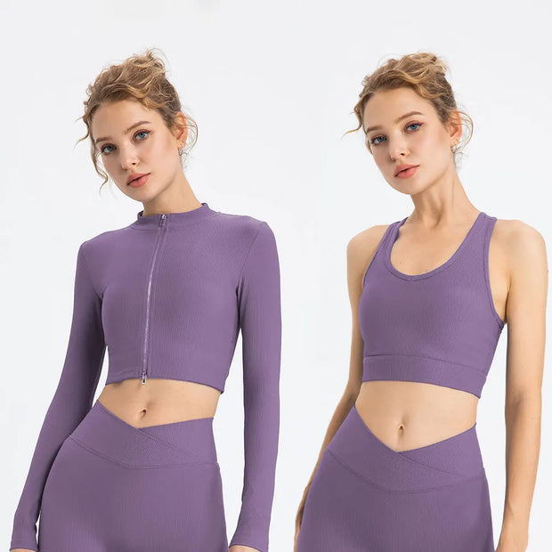 Women’s 3-Piece Gym Tracksuit – Jacket, Sports Bra & Leggings for Yoga & Fitness - ApexFitSupply