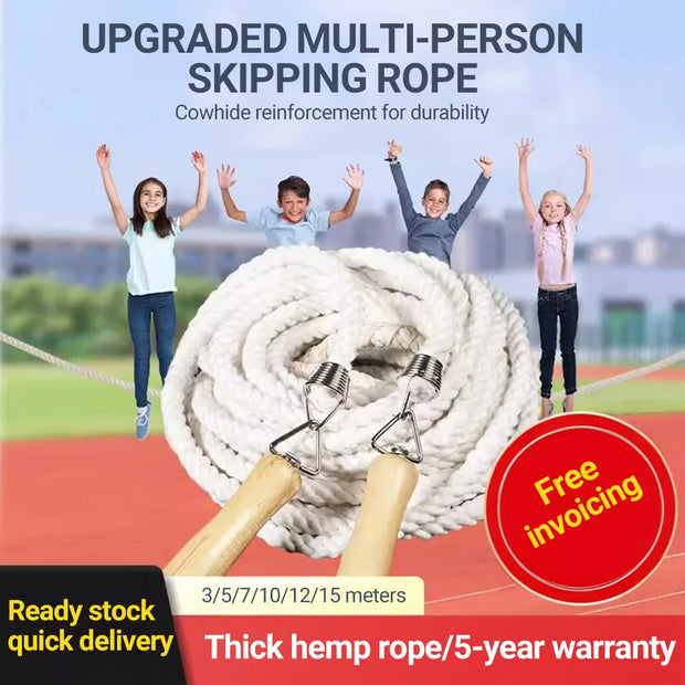Long Jump Rope – 3m/10m/15m Heavy-Duty Skipping Rope with Anti-Slip Wooden Handles for Group Fitness & School Sports - ApexFitSupply