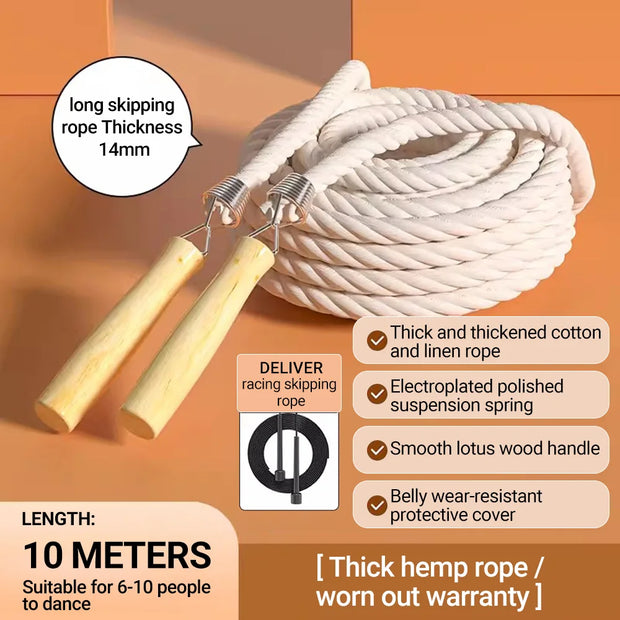 Long Jump Rope – 3m/10m/15m Heavy-Duty Skipping Rope with Anti-Slip Wooden Handles for Group Fitness & School Sports - ApexFitSupply