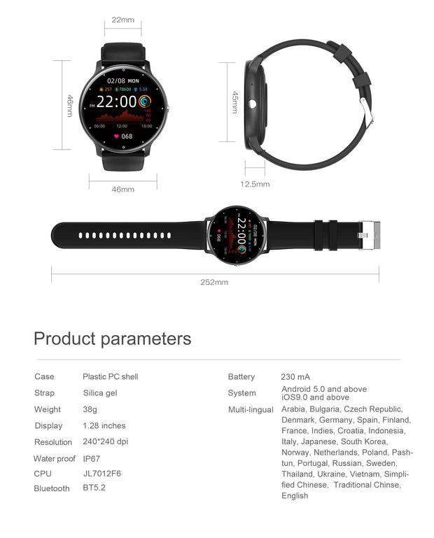 Smartwatch with Full Touch Screen – IP68 Waterproof Fitness & Sports Tracker for Men and Women - ApexFitSupply