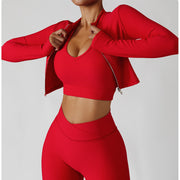 Women’s 3-Piece Gym Tracksuit – Jacket, Sports Bra & Leggings for Yoga & Fitness - ApexFitSupply