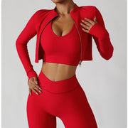 Women’s 3-Piece Gym Tracksuit – Jacket, Sports Bra & Leggings for Yoga & Fitness - ApexFitSupply