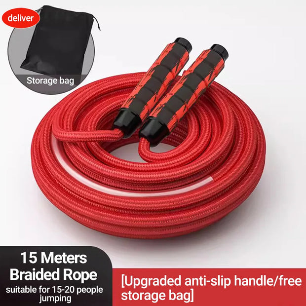 Long Jump Rope – 3m/10m/15m Heavy-Duty Skipping Rope with Anti-Slip Wooden Handles for Group Fitness & School Sports - ApexFitSupply