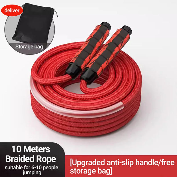 Long Jump Rope – 3m/10m/15m Heavy-Duty Skipping Rope with Anti-Slip Wooden Handles for Group Fitness & School Sports - ApexFitSupply